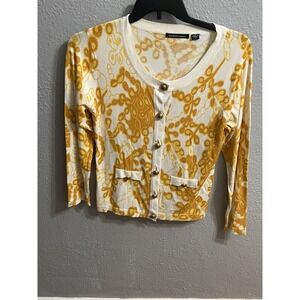 Michael Simon Women Sweater Size Large White Yellow Gold Long Sleeve‎